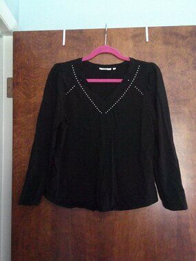Chico's Women's Size 2 black long sleeve top with button details